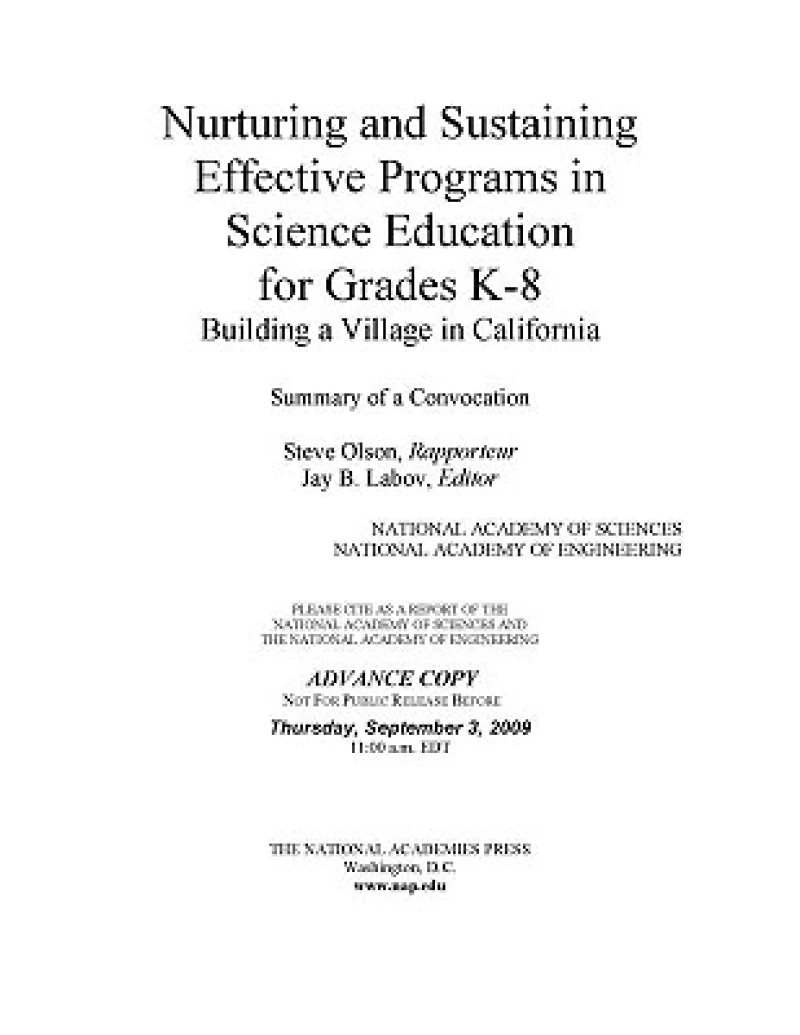 Nurturing and Sustaining Effective Programs in Science Education for Grades K-8