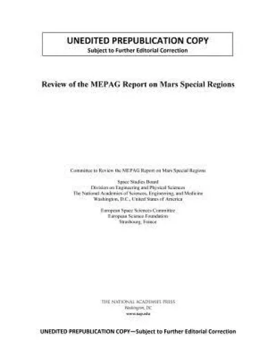 Review of the MEPAG Report on Mars Special Regions