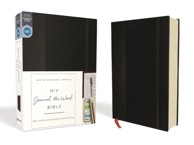 NIV, Journal the Word Bible (Perfect for Note-Taking), Hardcover, Black, Red Letter, Comfort Print